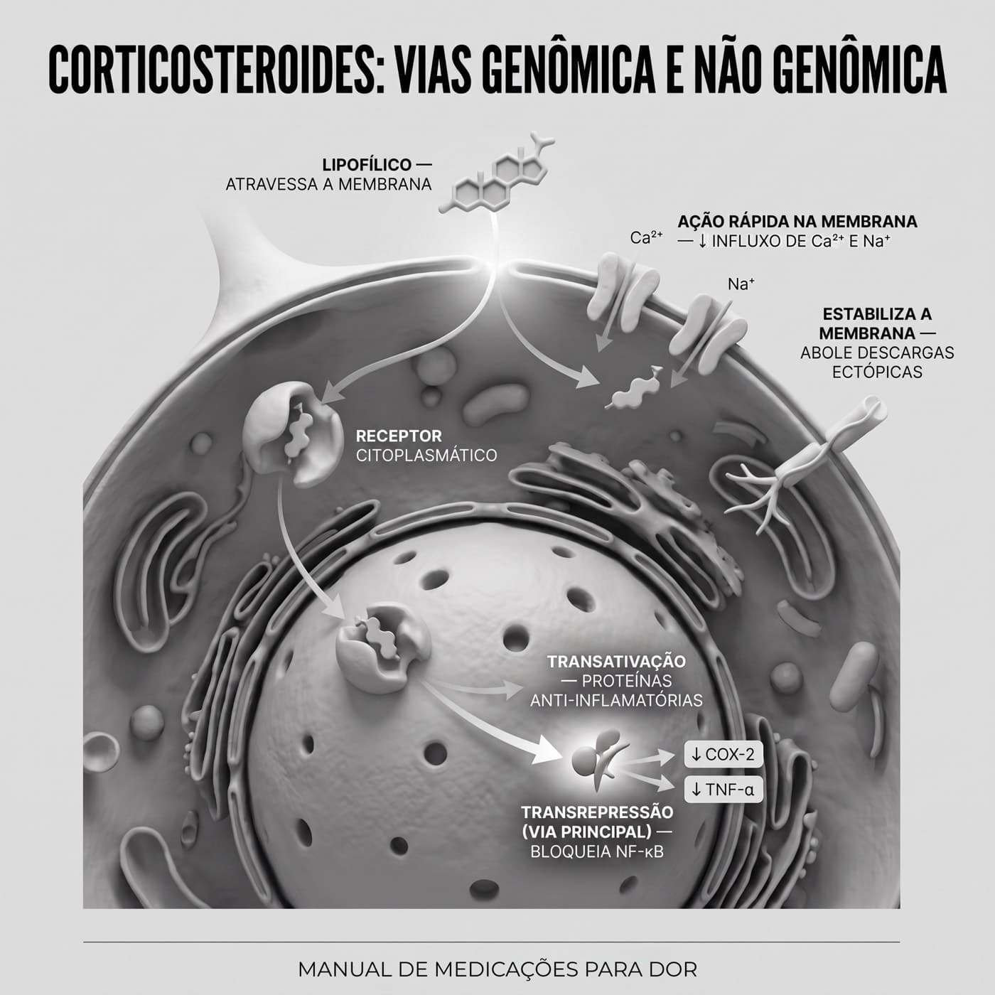 Esquema da fisiologia analgésica dos corticosteroides
