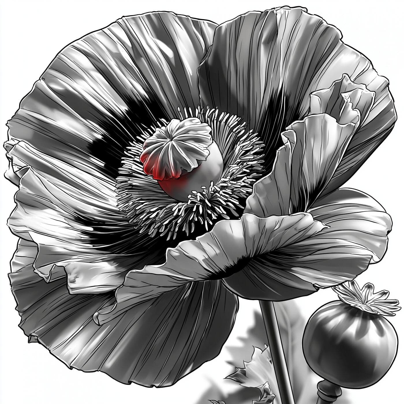 Ilustração da flor Papaver somniferum, origem dos opioides